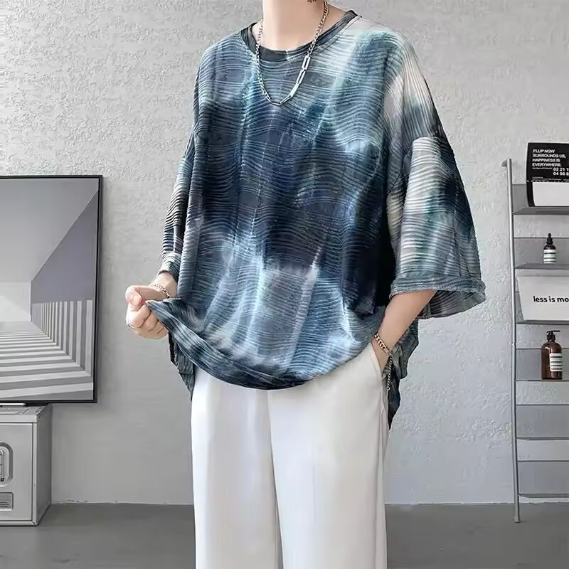 Men's T-shirt Loose Print Tops Male Tees Shirts Tshirt Party Korean Clothing Kpop Funny Hot Casual Cheap Clothes Stylish Vintage