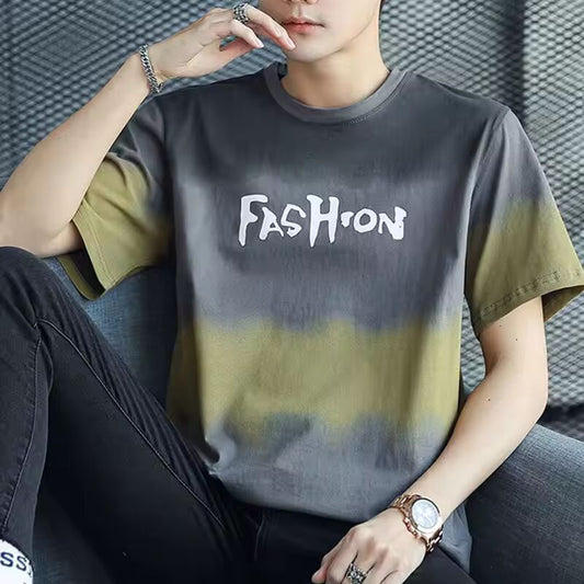 100℅ Cotton O Neck Tops Baggy Men's T-shirt Print Male Tees Shirts Elastic Short Quarter Sleeve Clothing Korean Popular Clothes