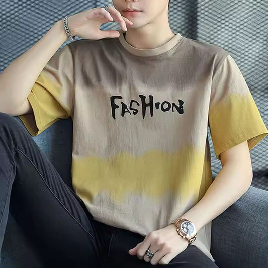 100℅ Cotton O Neck Tops Baggy Men's T-shirt Print Male Tees Shirts Elastic Short Quarter Sleeve Clothing Korean Popular Clothes