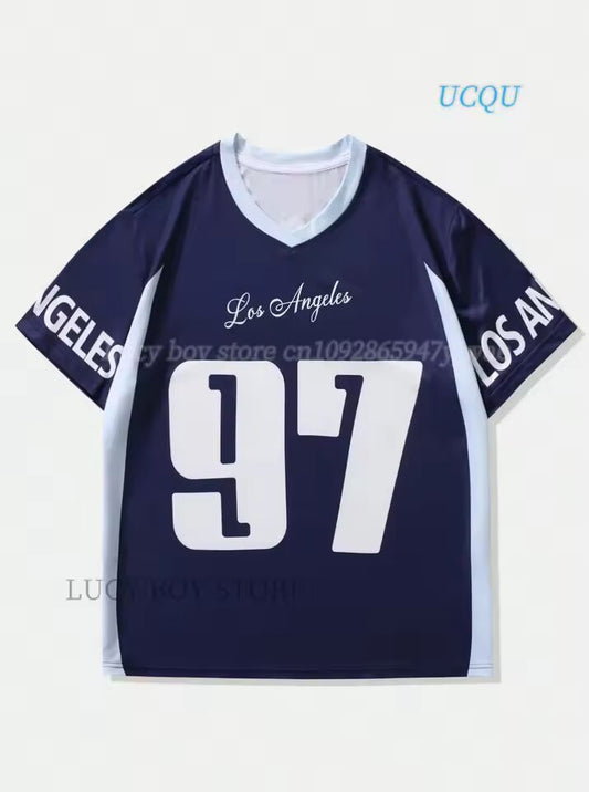 Summer Men KING NO.77 Print Short Sleeve T Shirt Man Sportwear Brooklyn Racing Football Tee Vintage Casual Tops Men Clothes